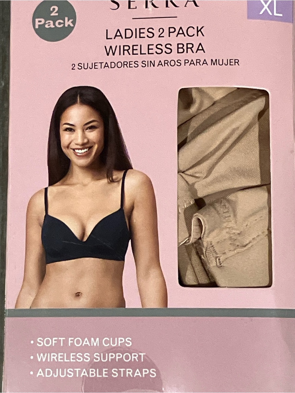 Serra Ladies 2-Pack Wireless Bras in Black & Beige